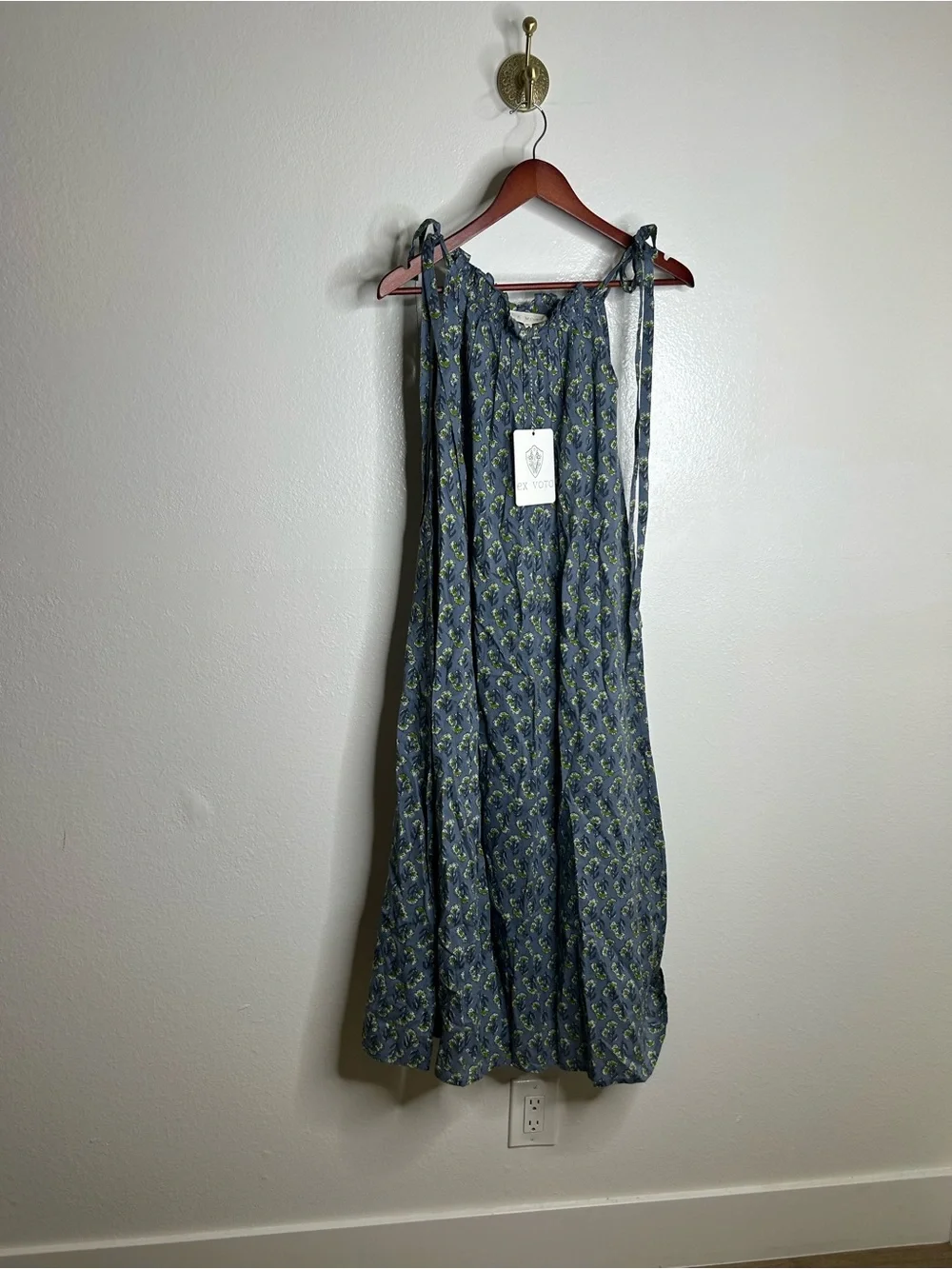 NWT Ex - Voto 100% Cotton Blue Block Print Bohemian Iris Sundress Maxi Flowy